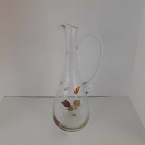 Vintage Romanian Wine Decanter Gold Leaf Etched Mid Century